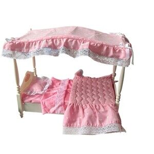 Vintage Mattel Barbie Dream Canopy Bed 1982 Pink Bedding Sheets Comforter Pillow